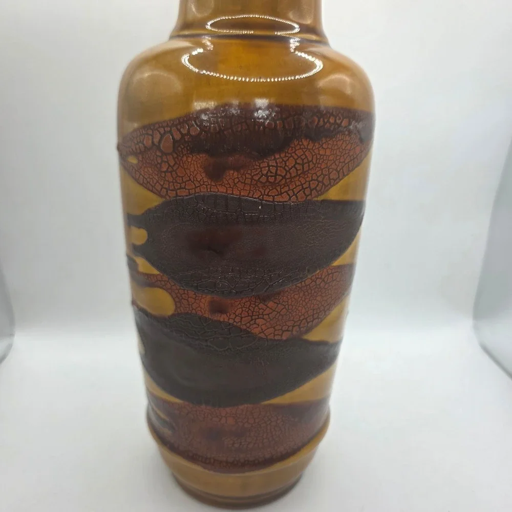 Royal Haeger USA Tall Art Pottery Vase Brown Amber Abstract Drip Glaze MCM